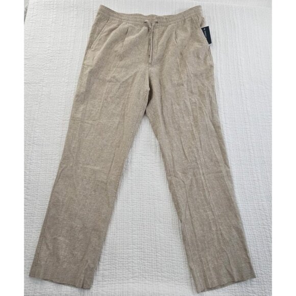 NEW Perry Ellis Linen Blend Pullup Drawstring Pants Men's 38x32 Tan NWT Resort - Picture 1 of 15